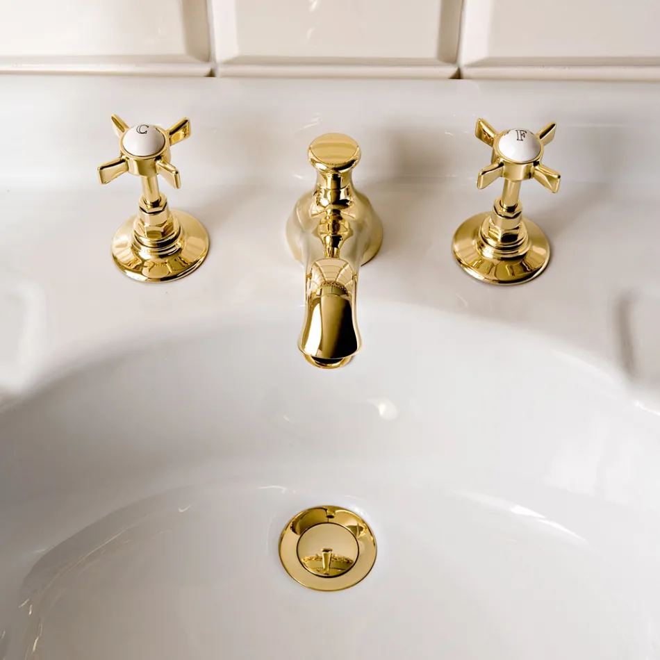 3 Hole Brass Basin Tap, Vintage Style, Made in Italy – Katerina Viadurini