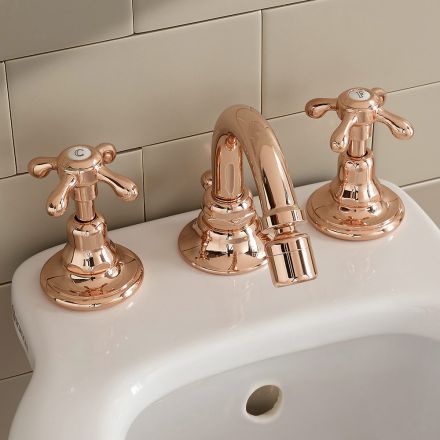 3 Hole Bidet Tap Vintage Style in Brass Made in Italy - Klarisa Viadurini