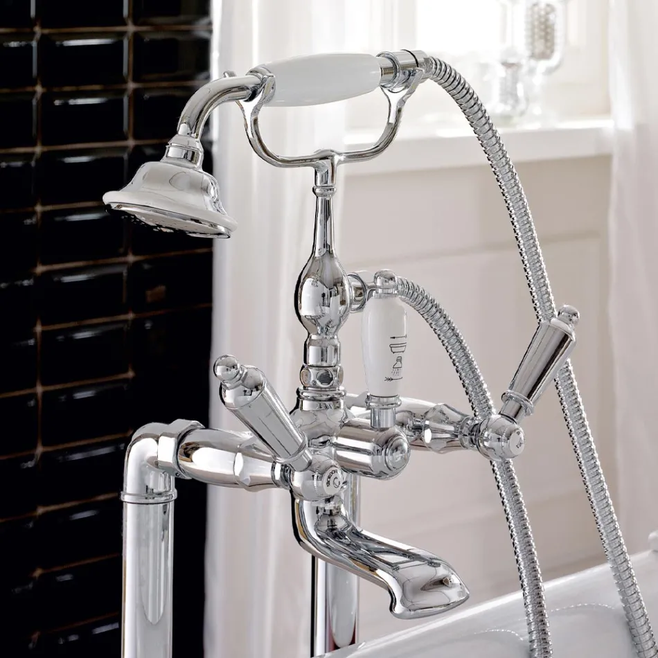 Floor Standing Bathtub Tap with Brass Shower Made in Italy - Noriana Viadurini