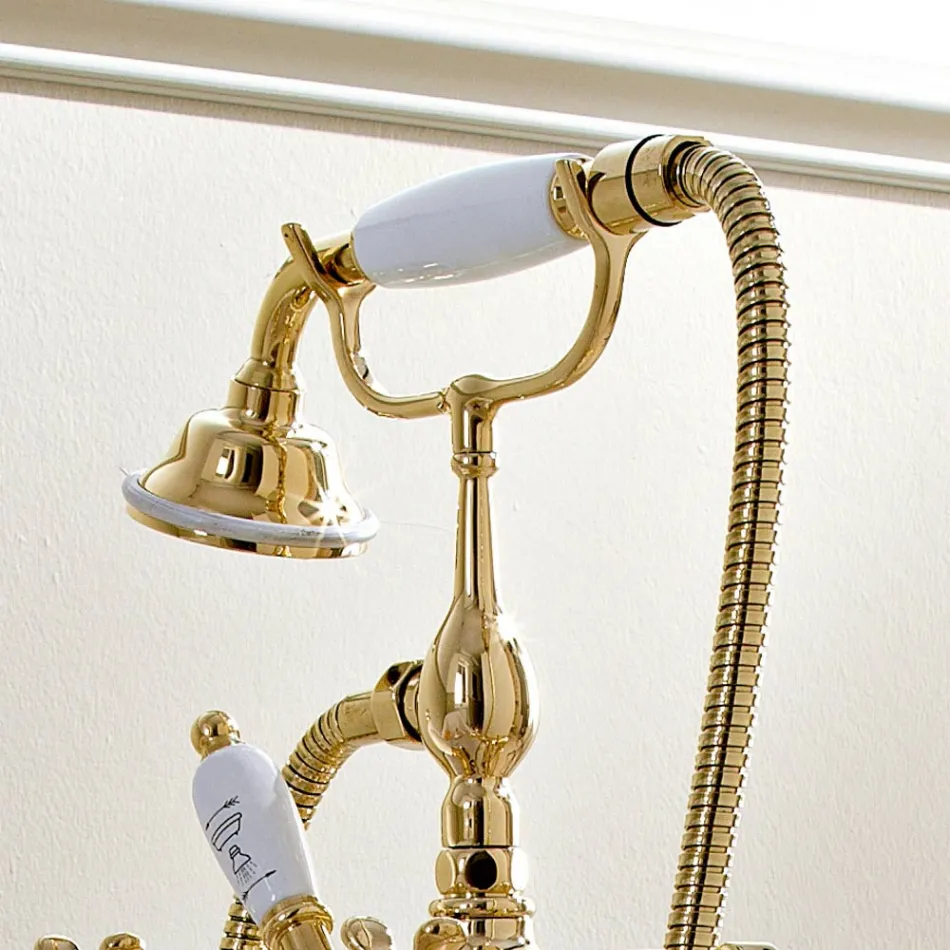 Brass Floor Standing Classic Bathtub Tap with Hand Shower - Fioretta Viadurini