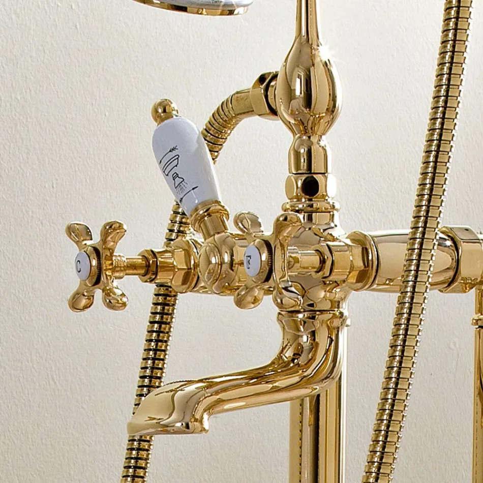 Brass Floor Standing Classic Bathtub Tap with Hand Shower - Fioretta Viadurini