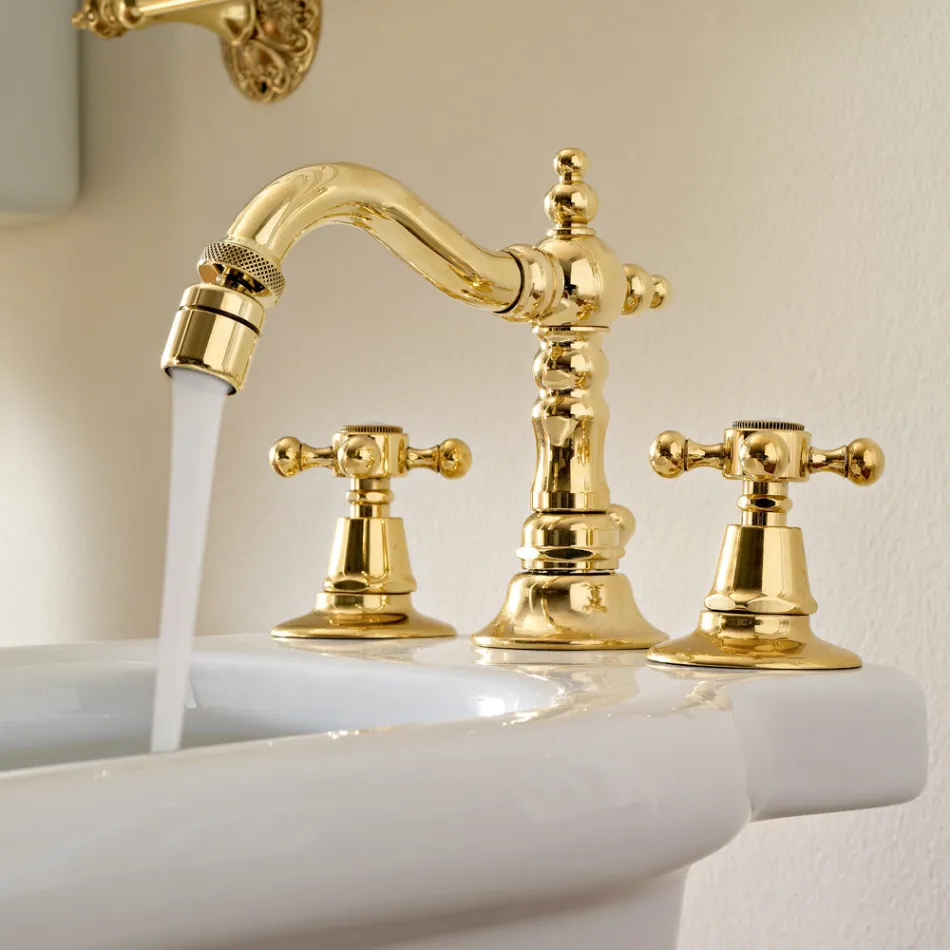 Vintage 3-Hole Bidet Tap in Vintage Brass Made in Italy - Ursula Viadurini