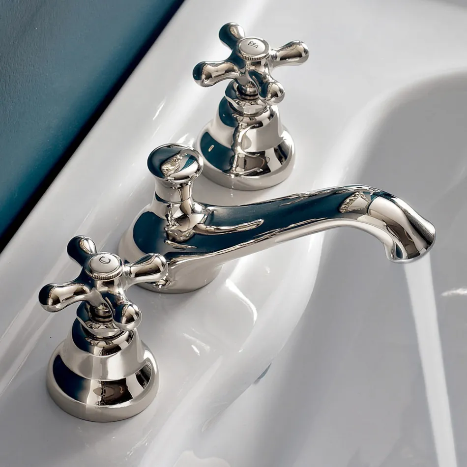 3 Hole Bathroom Sink Tap in Brass with Classic Style Drain - Ercolina Viadurini