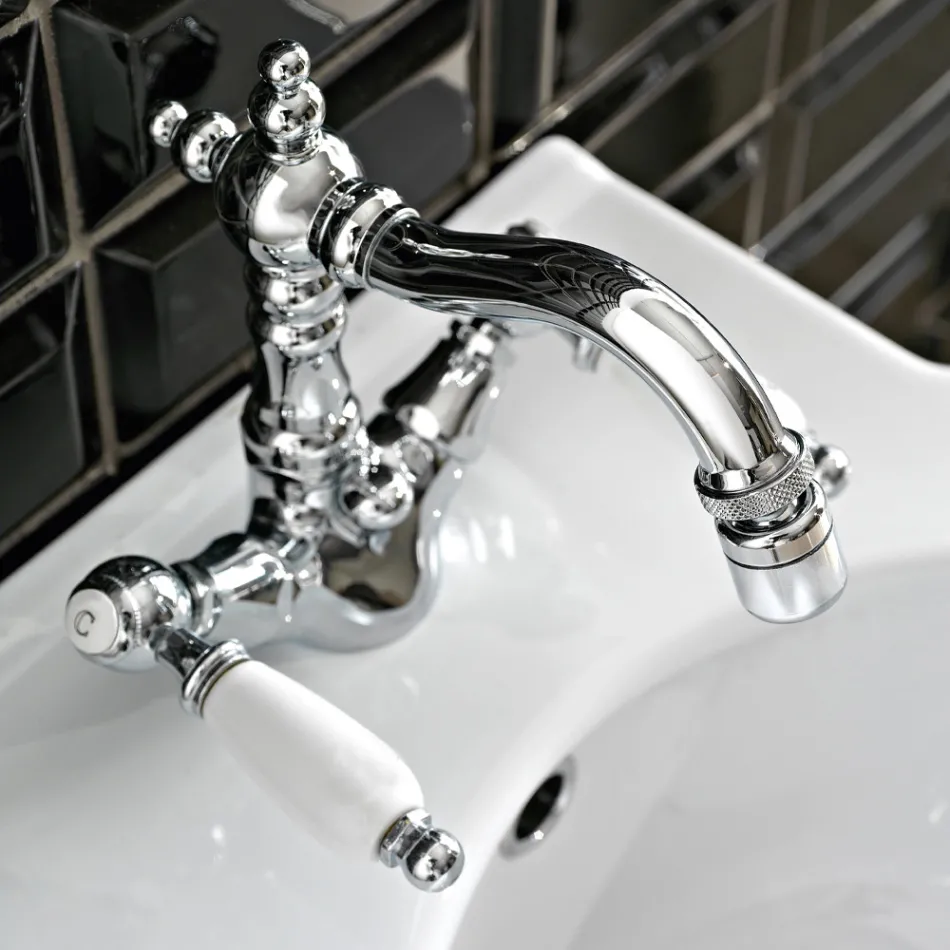 Classic Single Hole Bidet Tap with Handcrafted Brass Levers - Noriana Viadurini