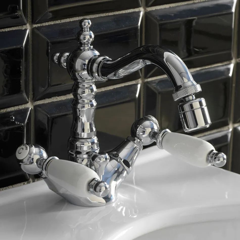 Classic Single Hole Bidet Tap with Handcrafted Brass Levers - Noriana Viadurini