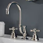 3 Hole Bathroom Sink Tap in Brass with High Spout and Drain - Ercolina Viadurini
