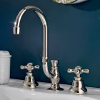 3 Hole Bathroom Sink Tap in Brass with High Spout and Drain - Ercolina Viadurini