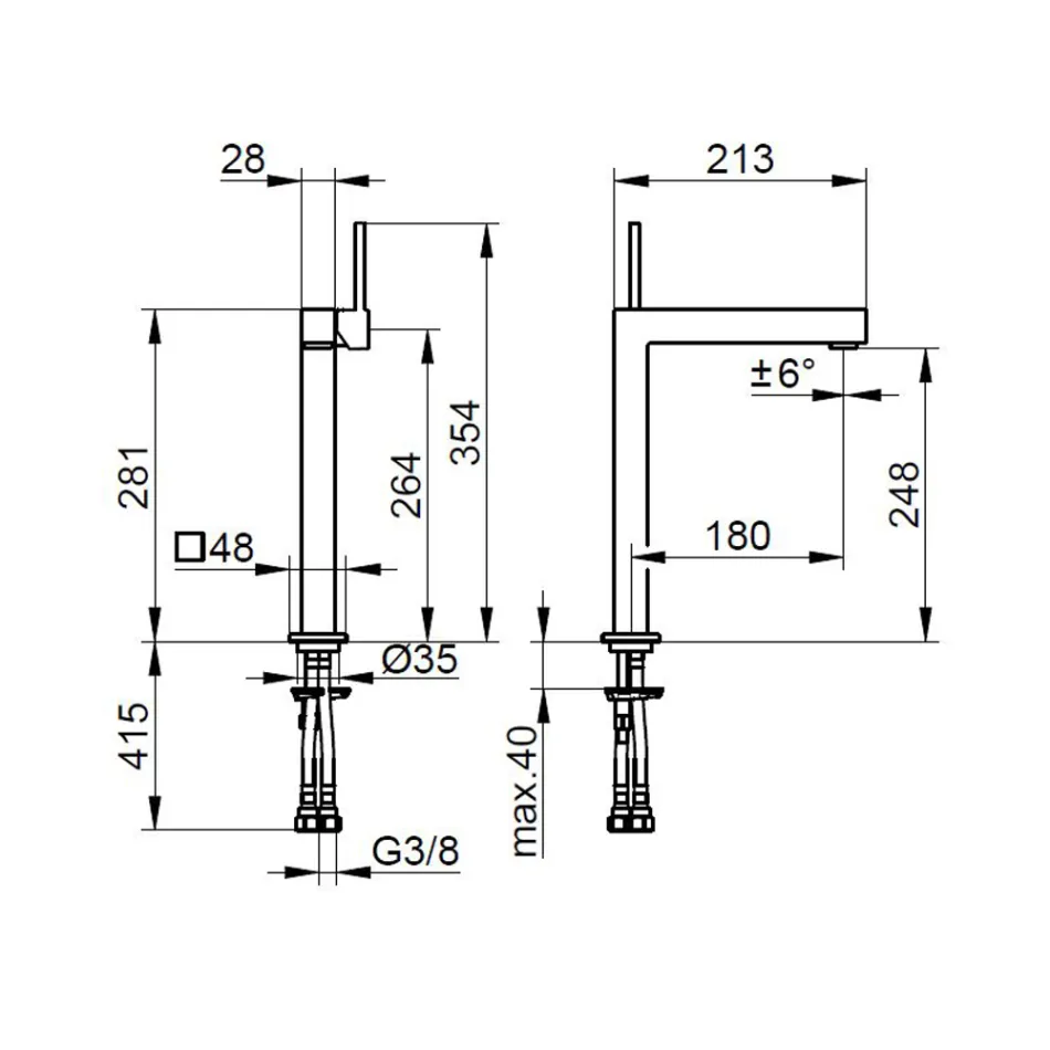 Square Design Brass Single Lever Basin Mixer Tap - Erik Viadurini