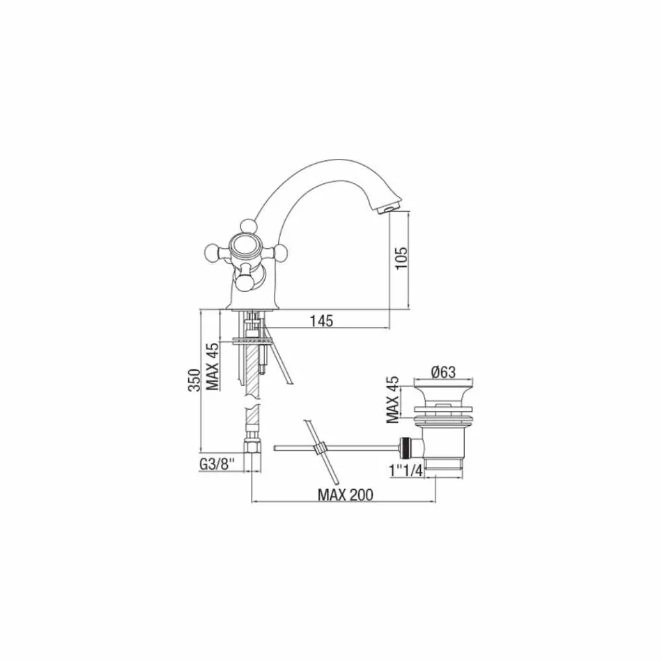 Single-Hole Brass Bathroom Basin Tap with Made in Italy Drain - Lisca Viadurini