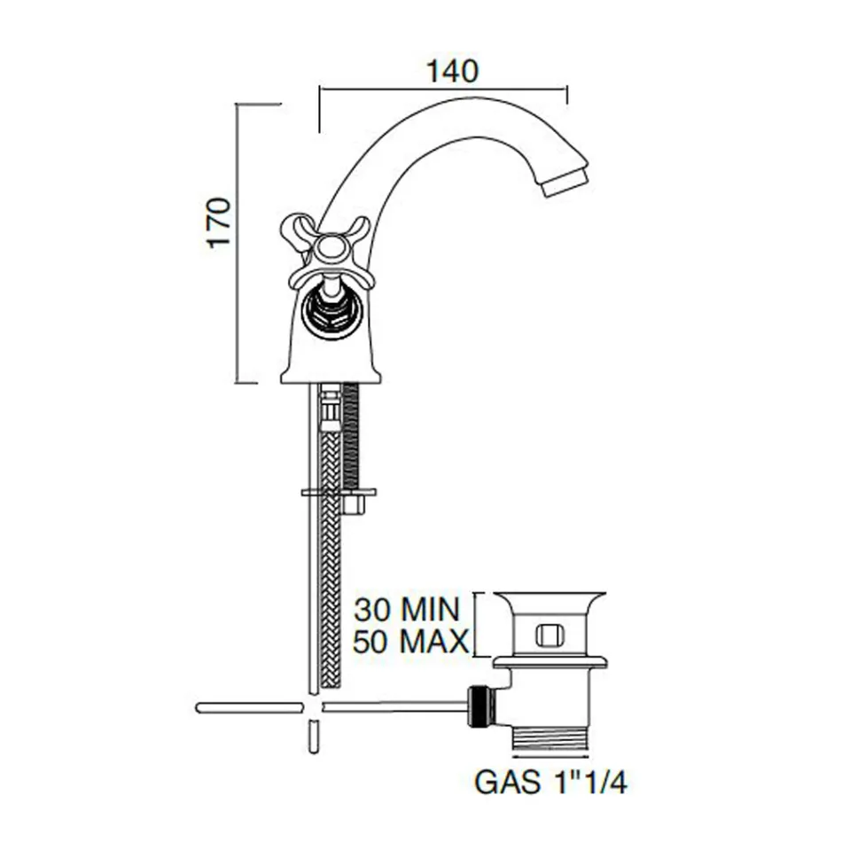 Single Hole Brass Sink Tap with Classic Butterfly Handles - Fioretta Viadurini