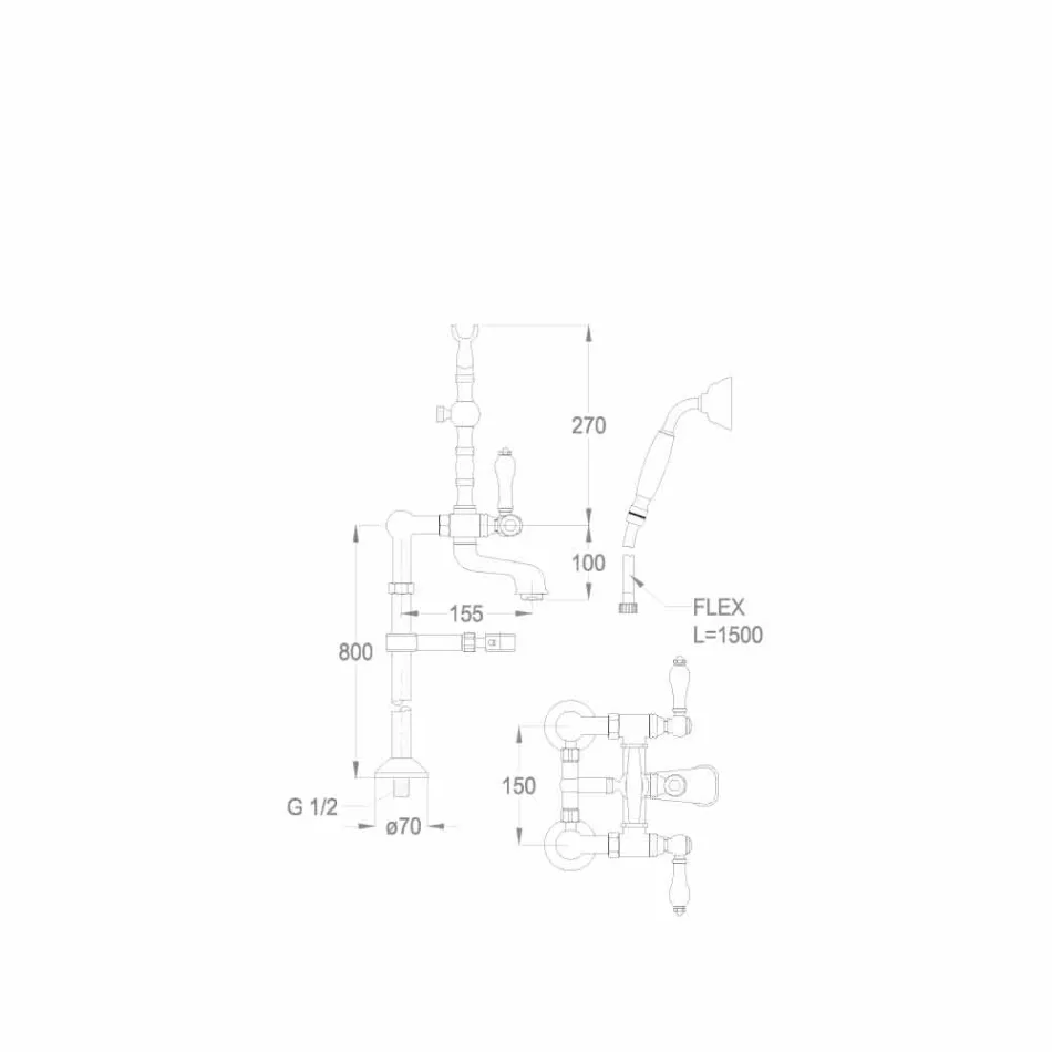 Classic Brass Bathtub Tap Made in Italy - Riko Viadurini