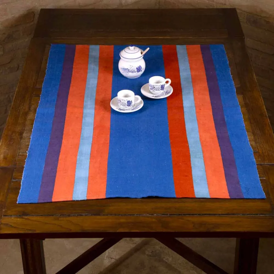 Runner of Italian Art Produced and Hand Painted in Hemp Unique Piece - Brands Viadurini