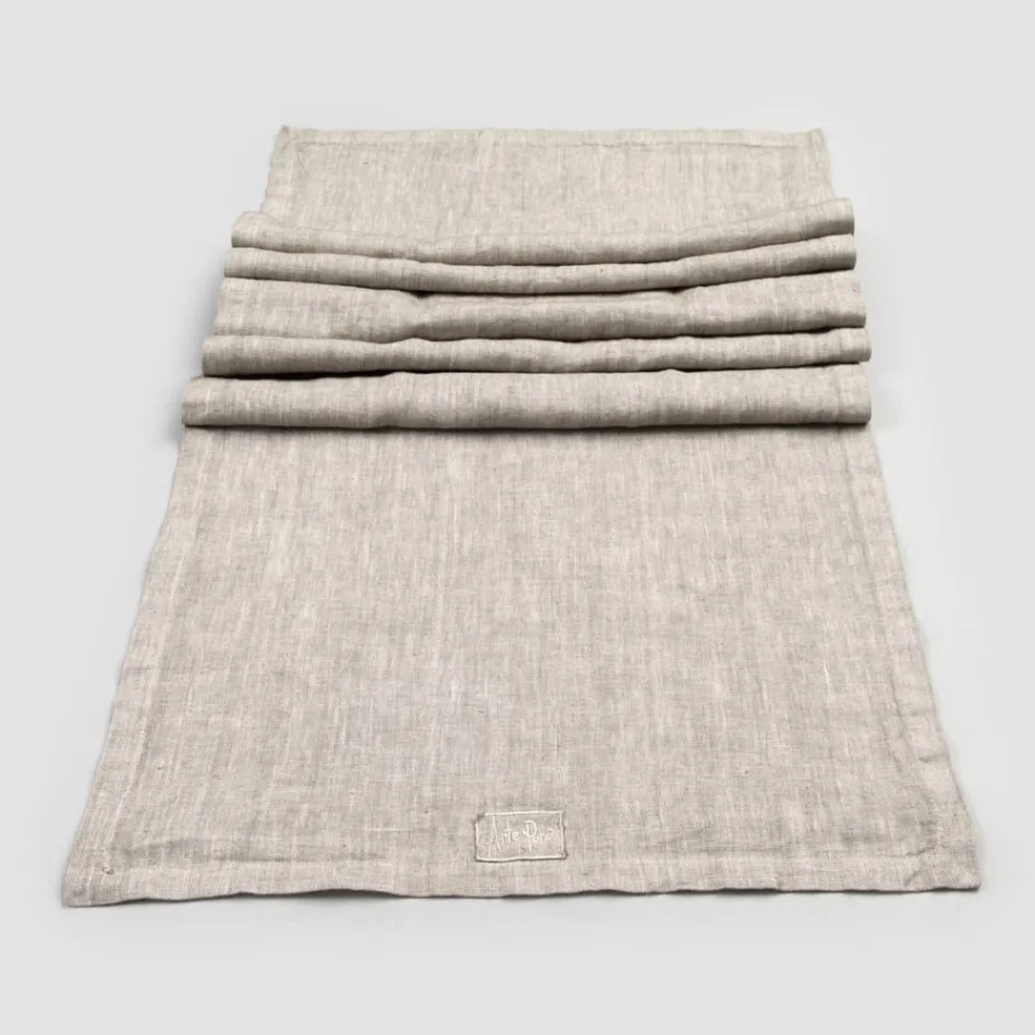 Beige Linen Runner with Italian Artisan Luxury Folded Edge - Limao Viadurini