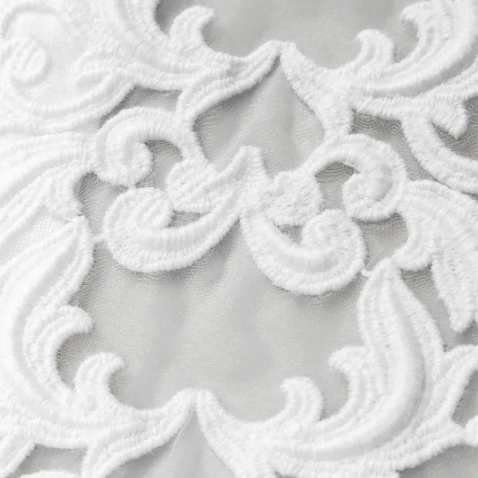 Linen Table Runner with White Lace Italian Luxury Quality - Farnese Viadurini