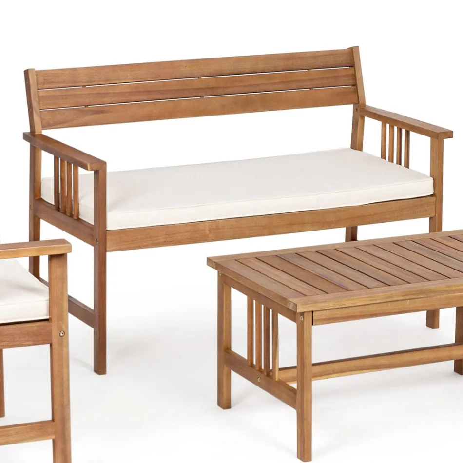 Lounge with 4 designer garden accessories in acacia wood - Roxen Viadurini