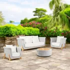Modular Garden Lounge Set in Teak and Hand-Woven Rope - Arjuna Viadurini