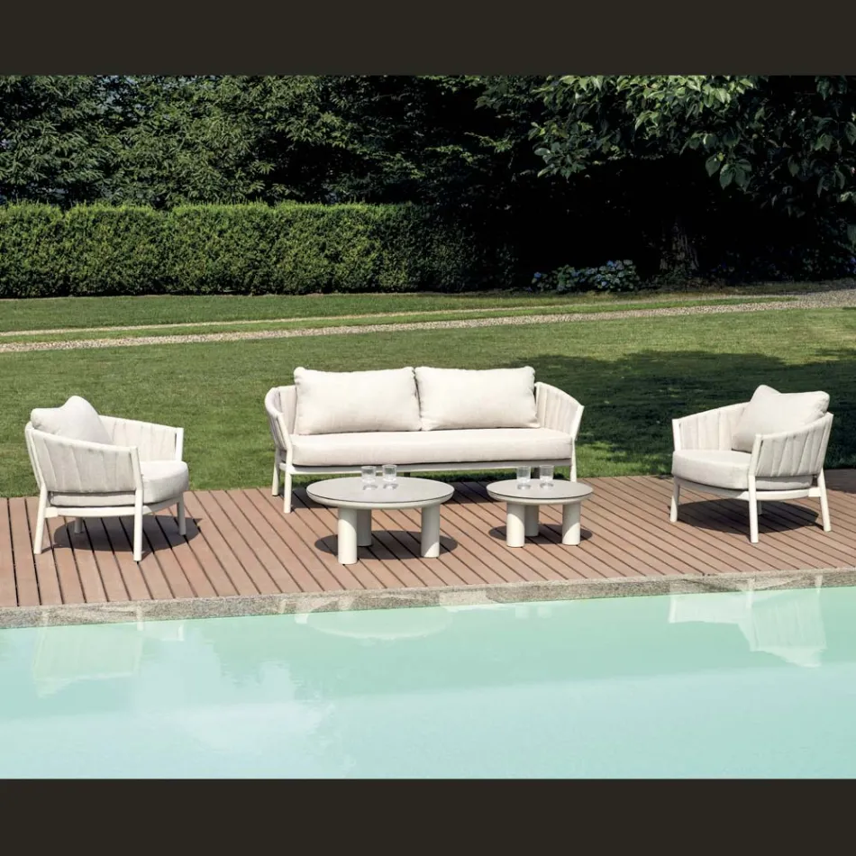 Lounge Consisting of 2 Armchairs, 1 Sofa and 2 Coffee Tables in Aluminium - Fusion Viadurini