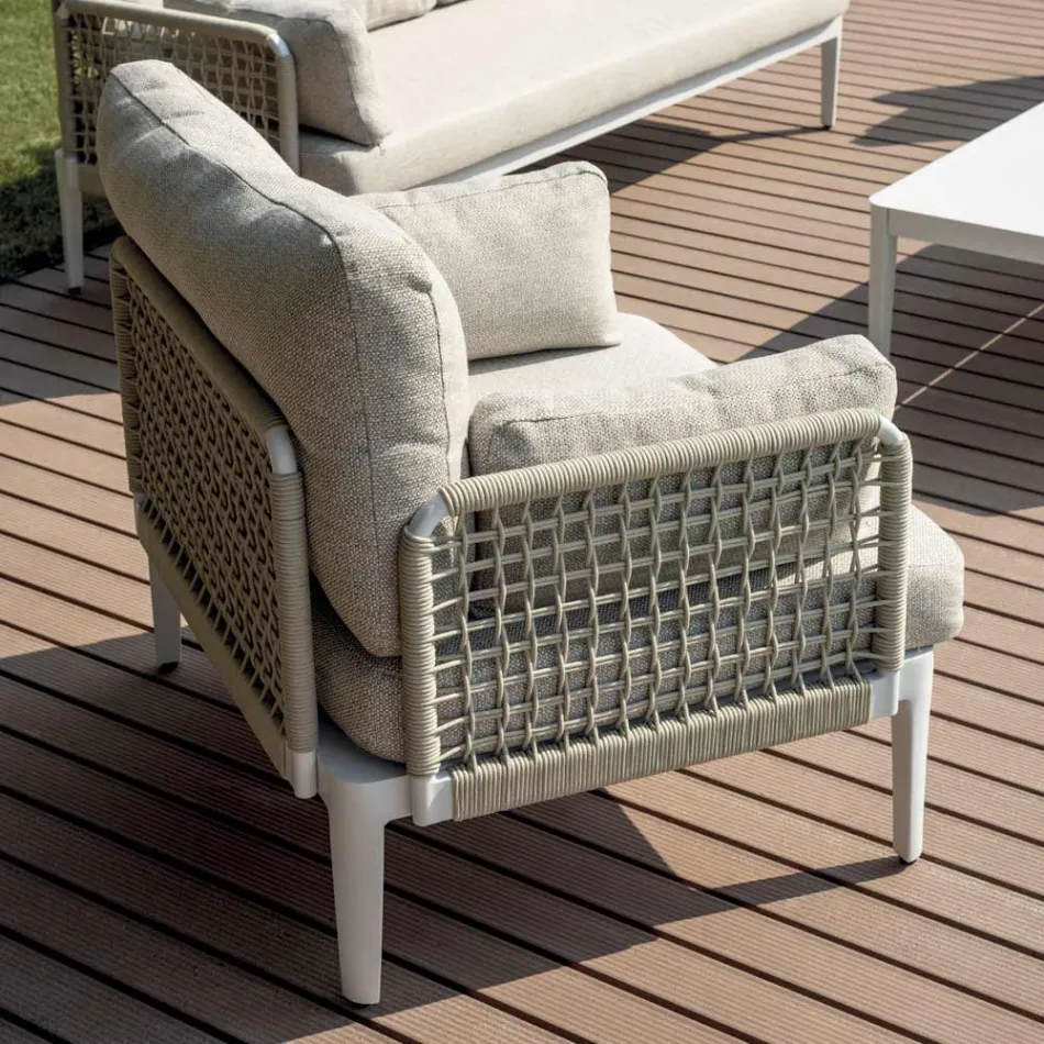 Lounge Consisting of 2 Armchairs, 1 Sofa and Coffee Table in Aluminium - Symphony Viadurini