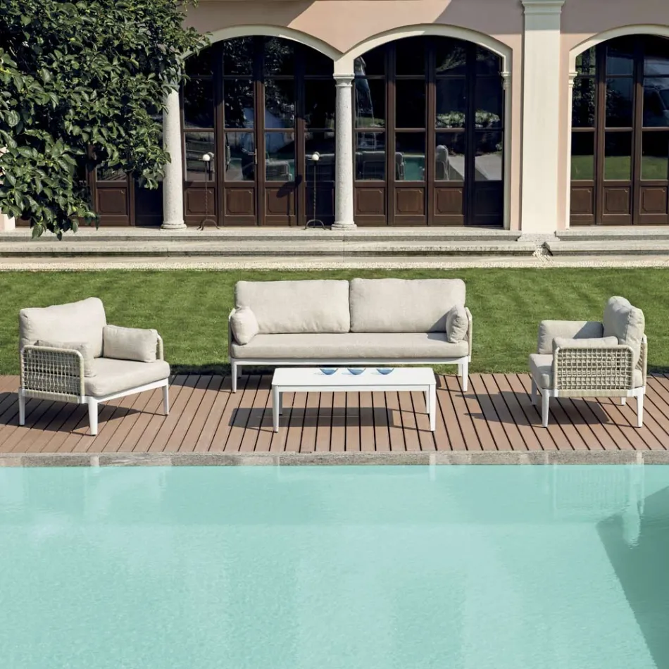 Lounge Consisting of 2 Armchairs, 1 Sofa and Coffee Table in Aluminium - Symphony Viadurini