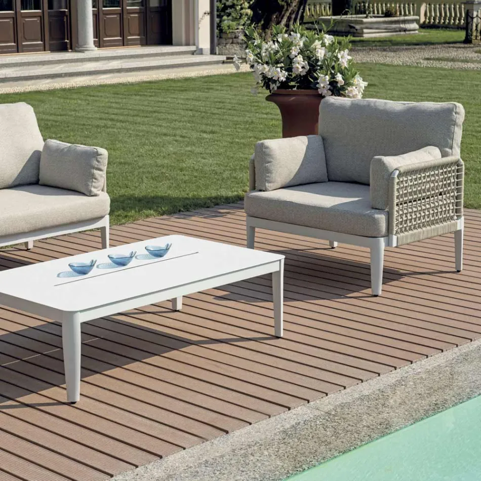 Lounge Consisting of 2 Armchairs, 1 Sofa and Coffee Table in Aluminium - Symphony Viadurini