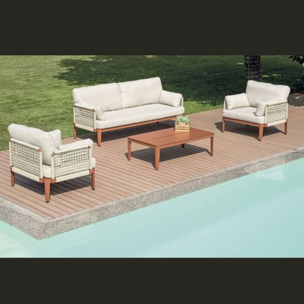 Lounge Consisting of 2 Armchairs, 1 Sofa and Coffee Table in Aluminium - Symphony Viadurini