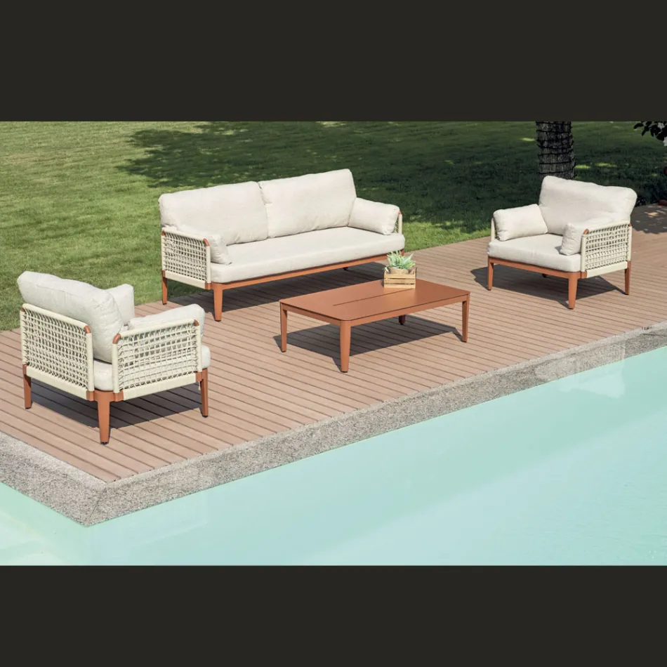 Lounge Consisting of 2 Armchairs, 1 Sofa and Coffee Table in Aluminium - Symphony Viadurini