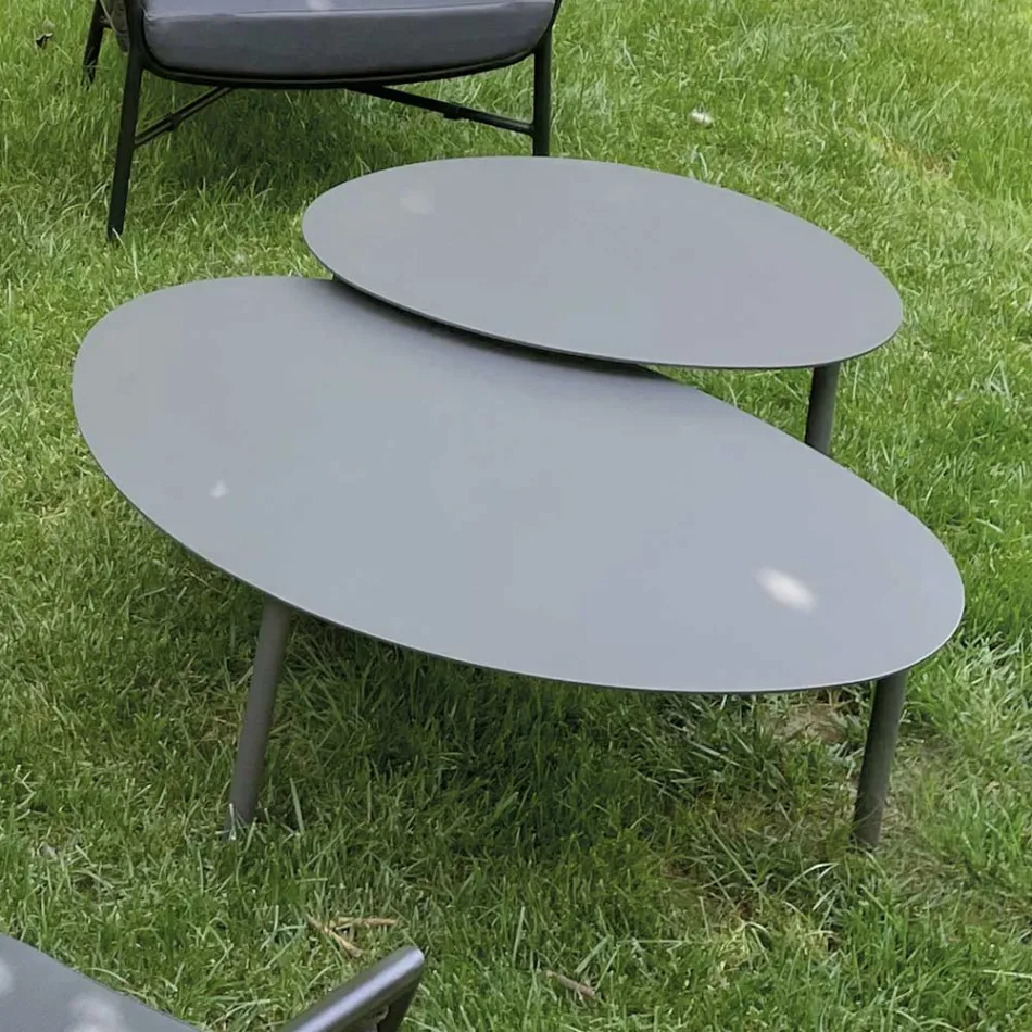 Lounge Consisting of Sofa, Armchairs and 2 Aluminium Coffee Tables - Yuma Viadurini