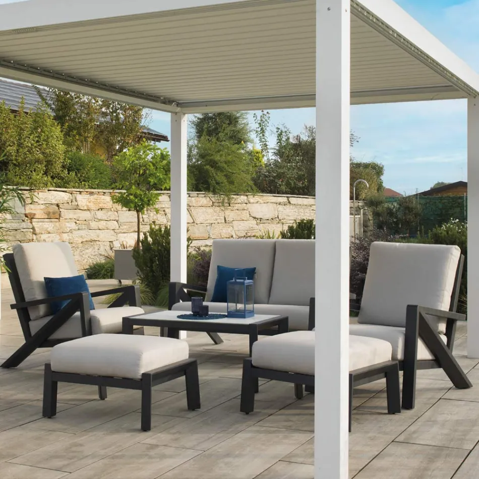 Lounge Consisting of Sofa, Coffee Table and Armchairs with Footrest - Noticeboard Viadurini