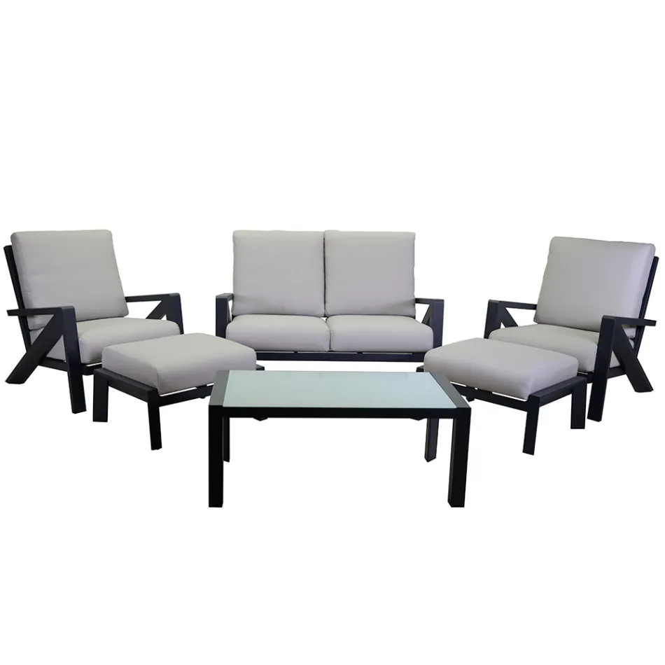 Lounge Consisting of Sofa, Coffee Table and Armchairs with Footrest - Noticeboard Viadurini