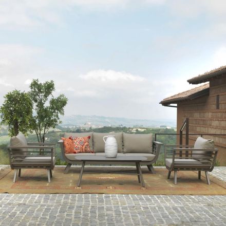 Outdoor Lounge Consisting of 1 3-Seater Sofa, 2 Armchairs and 1 Coffee Table - Righello Viadurini