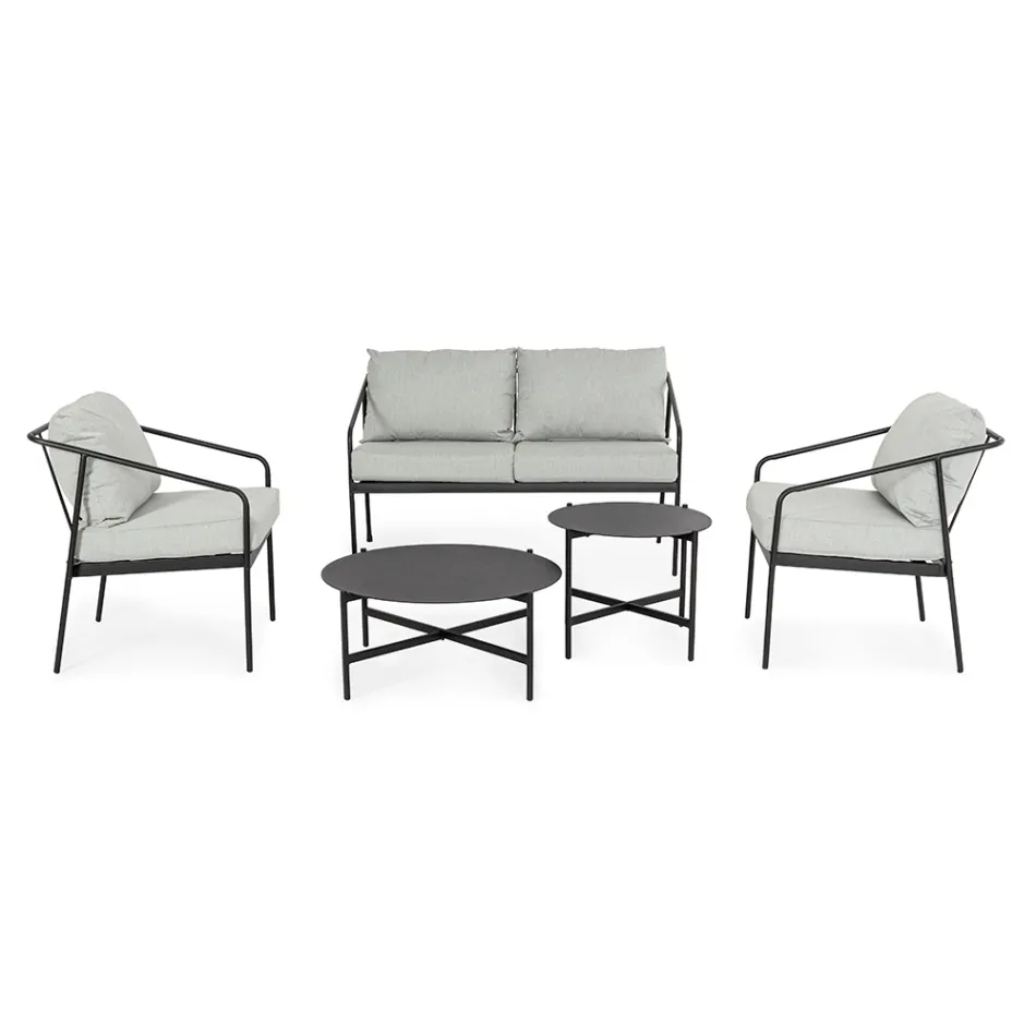 Outdoor Lounge with 1 Sofa, 2 Armchairs and 2 Steel Tables - Prefer Viadurini