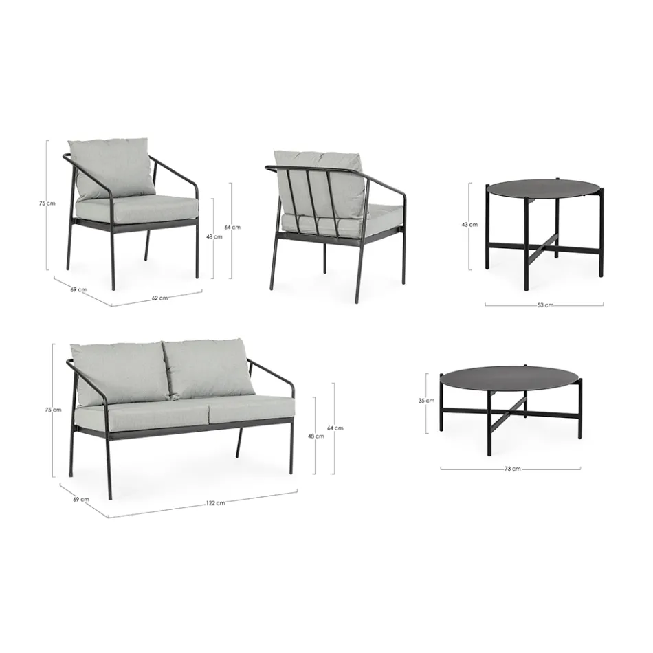 Outdoor Lounge with 1 Sofa, 2 Armchairs and 2 Steel Tables - Prefer Viadurini