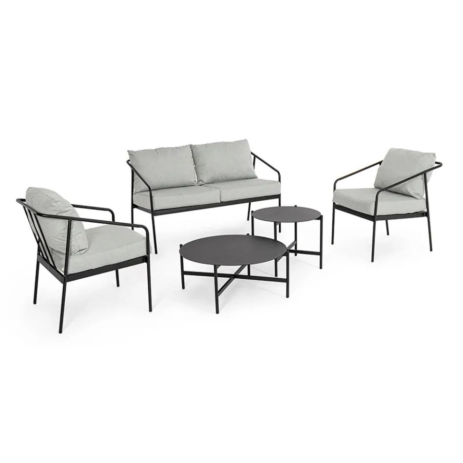 Outdoor Lounge with 1 Sofa, 2 Armchairs and 2 Steel Tables - Prefer Viadurini