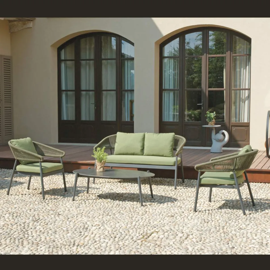 Outdoor Lounge with Cushions and Rounded Armrests - Zenith Viadurini