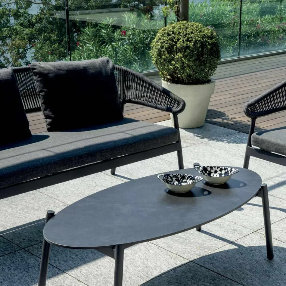 Outdoor Lounge with Cushions and Rounded Armrests - Zenith Viadurini