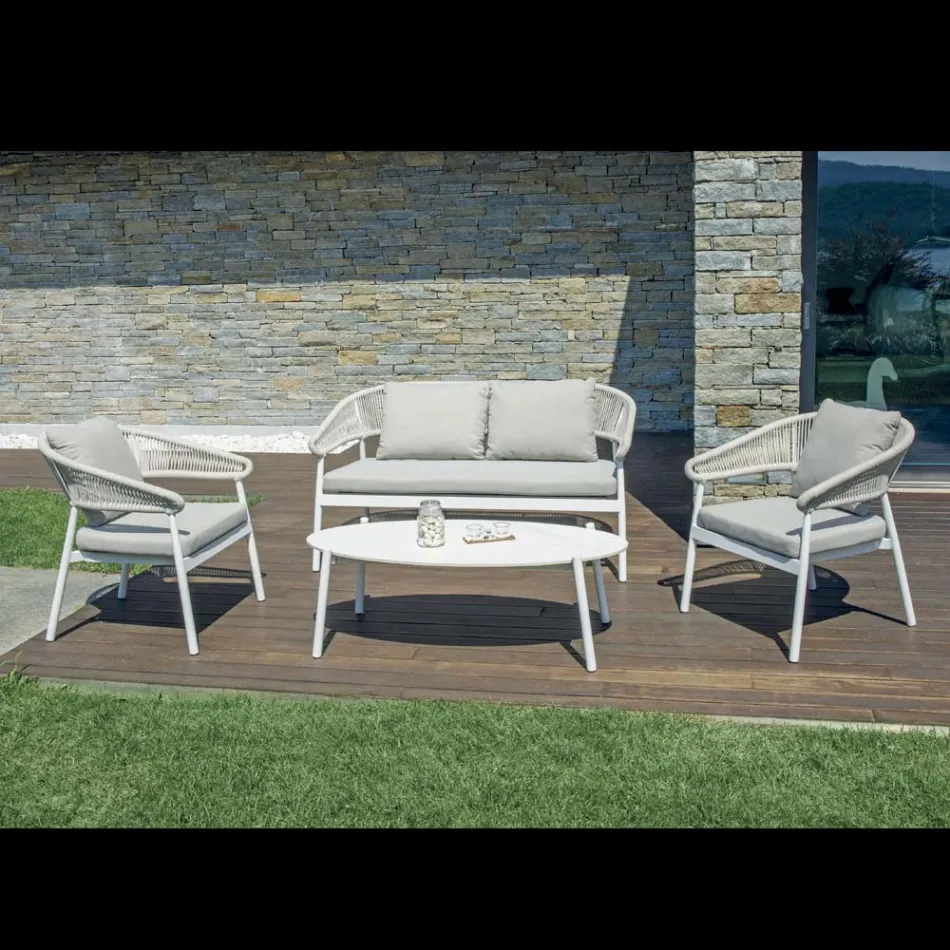 Outdoor Lounge with Rounded Cushions and Armrests - Zenith Viadurini