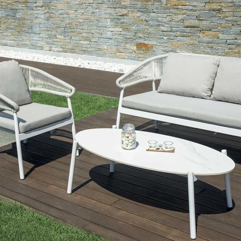 Outdoor Lounge with Rounded Cushions and Armrests - Zenith Viadurini