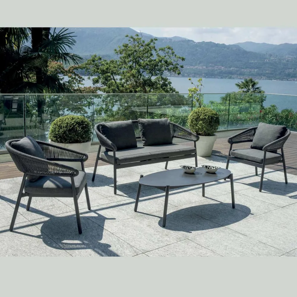 Outdoor Lounge with Cushions and Rounded Armrests - Zenith Viadurini