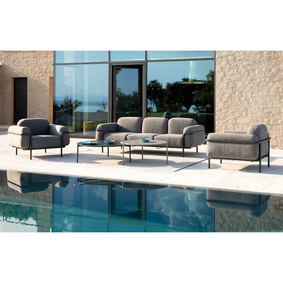 Outdoor Lounge with Sofa and 2 Armchairs in Fabric Made in Italy - Suki Viadurini
