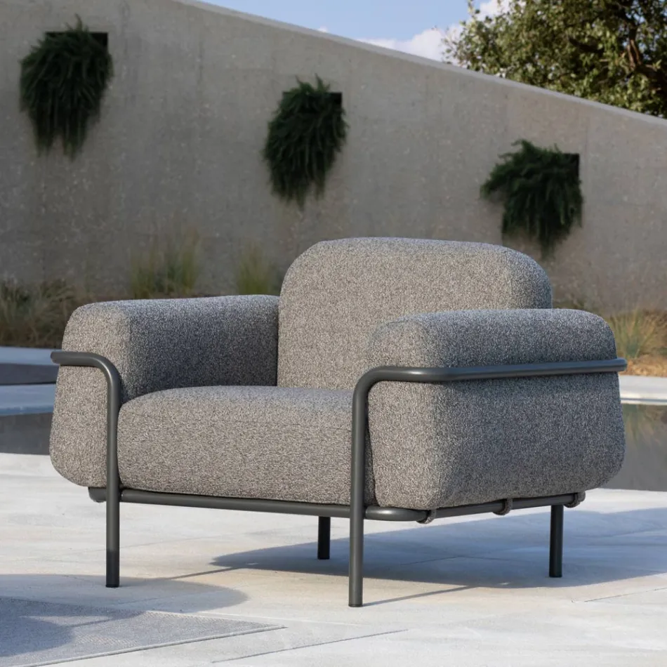 Outdoor Lounge with Sofa and 2 Armchairs in Fabric Made in Italy - Suki Viadurini
