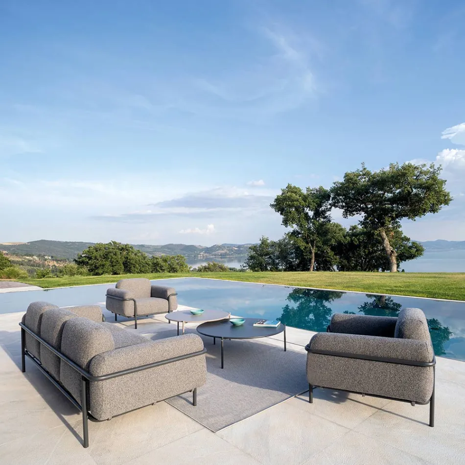 Outdoor Lounge with Sofa and 2 Armchairs in Fabric Made in Italy - Suki Viadurini