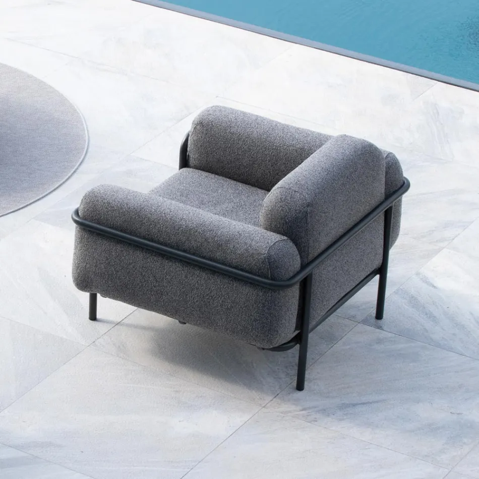 Outdoor Lounge with Sofa and 2 Armchairs in Fabric Made in Italy - Suki Viadurini