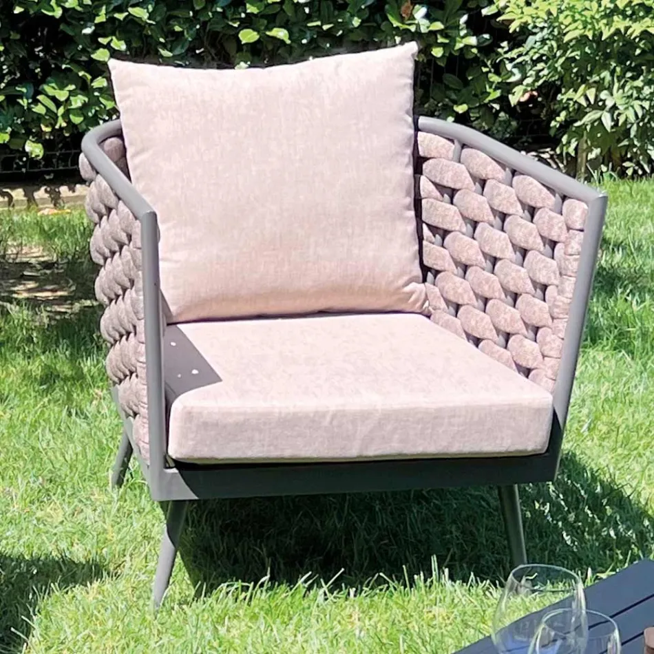 Outdoor Lounge with Sofa, Armchair and Rectangular Coffee Table - Dandelium Viadurini