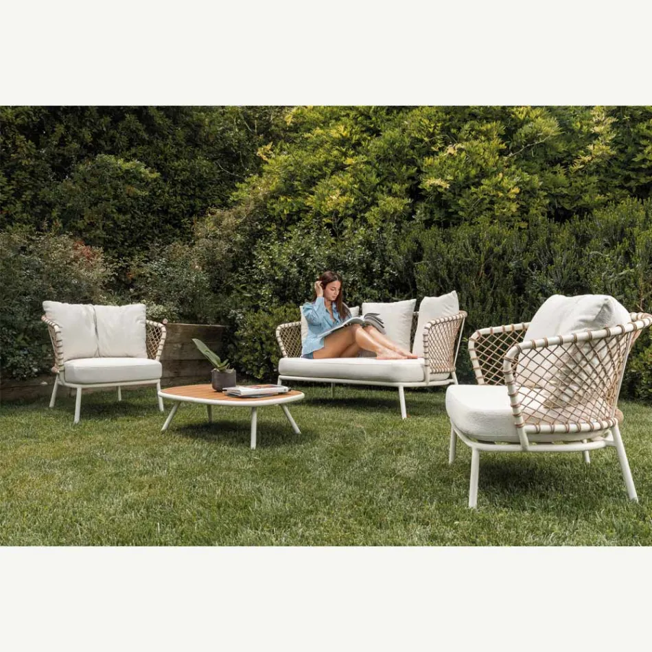 Outdoor Lounge with Aluminium Frame and Rope Backrest - Skyline Viadurini