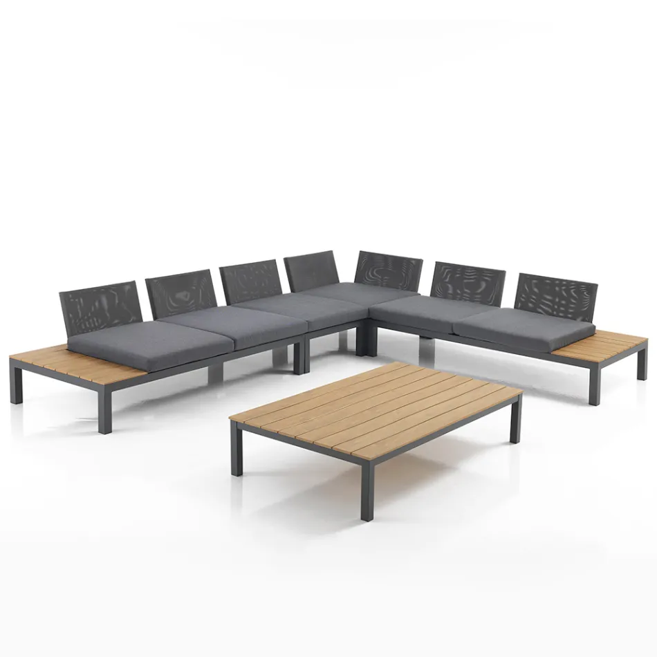 Outdoor and Indoor Lounge Consisting of 1 Corner Sofa and 1 Coffee Table - Savoir Viadurini