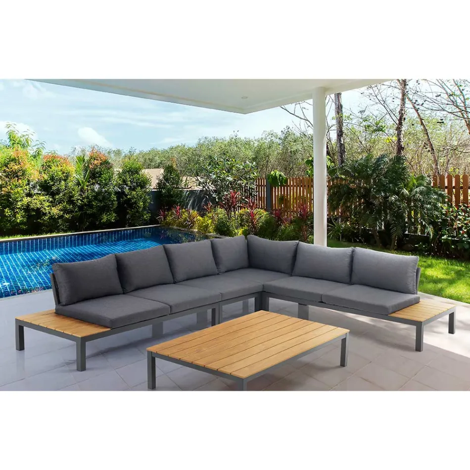 Outdoor and Indoor Lounge Consisting of 1 Corner Sofa and 1 Coffee Table - Savoir Viadurini