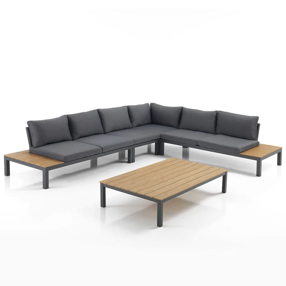 Outdoor and Indoor Lounge Consisting of 1 Corner Sofa and 1 Coffee Table - Savoir Viadurini