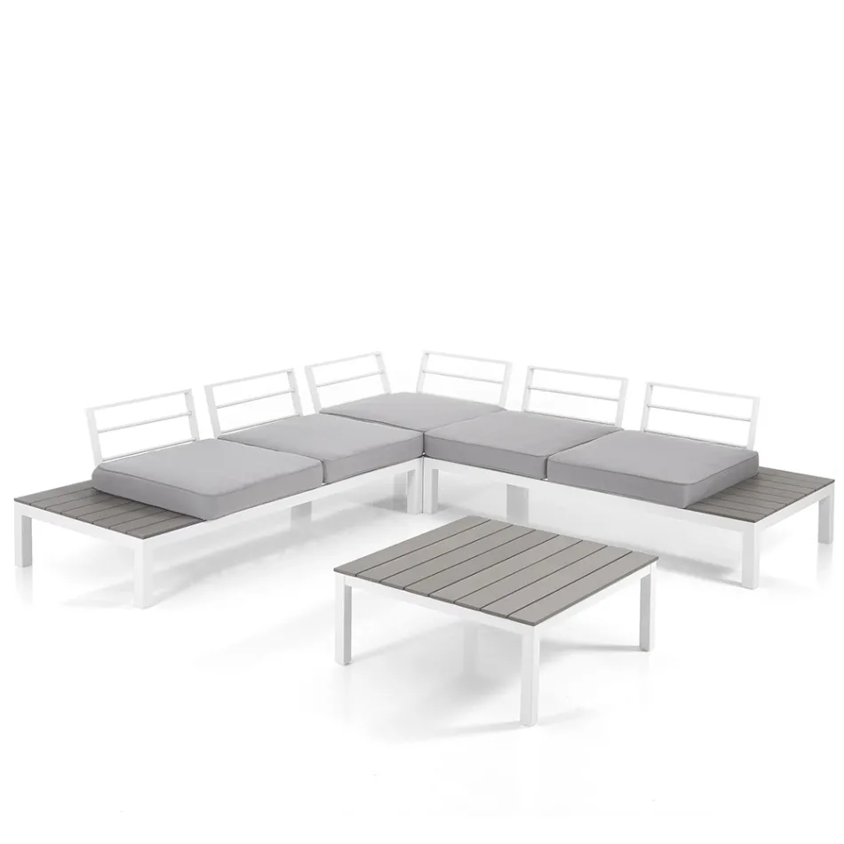 Outdoor and Indoor Lounge with Sofa and Coffee Table in Matt White Aluminium - Dire Viadurini