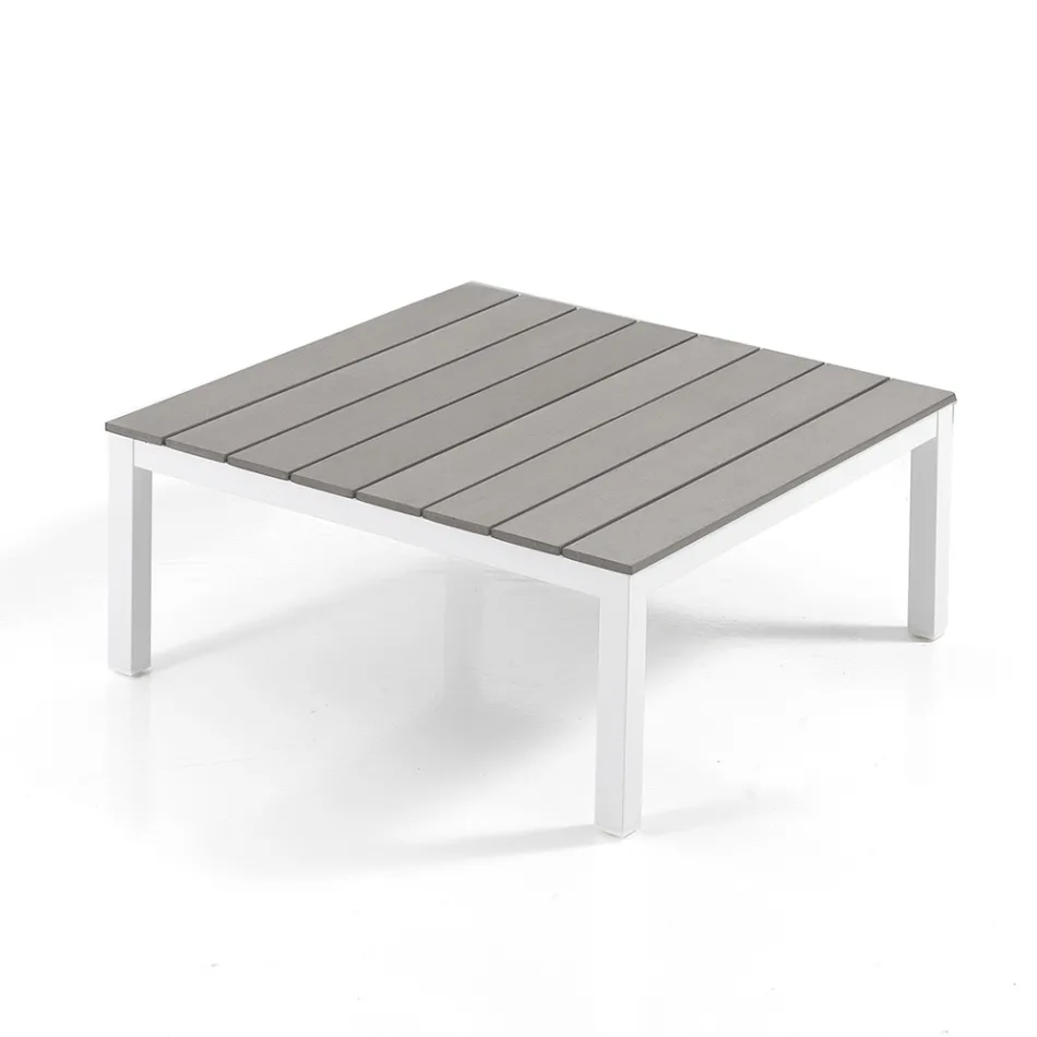 Outdoor and Indoor Lounge with Sofa and Coffee Table in Matt White Aluminium - Dire Viadurini
