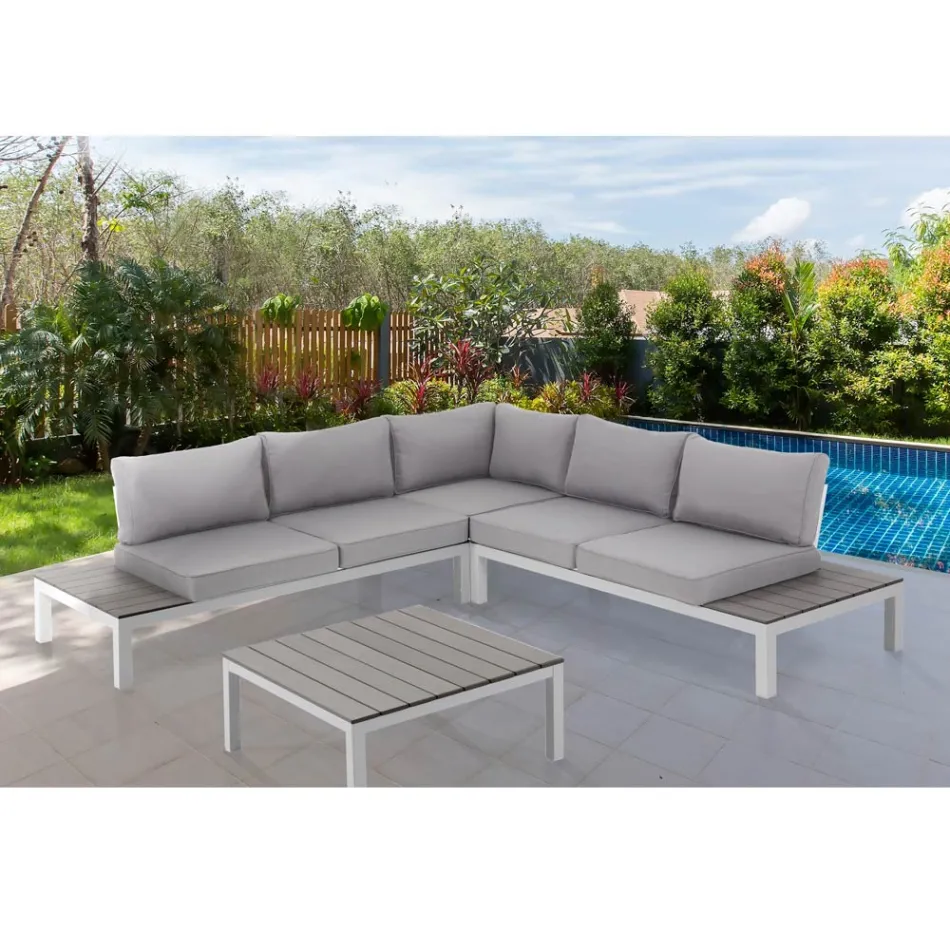 Outdoor and Indoor Lounge with Sofa and Coffee Table in Matt White Aluminium - Dire Viadurini